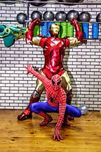 Animators iron man and spider-man in the fitness room