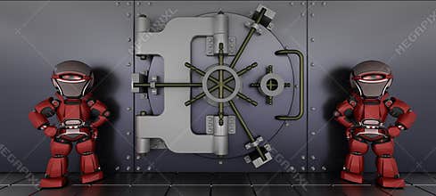 Robots guarding a bank vault