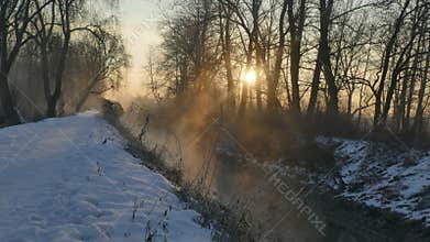 Winter light of the rising sun.