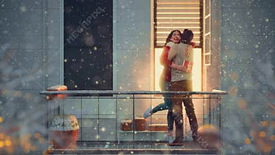 Couple on balcony on Valentine`s day