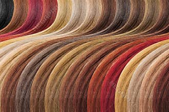 Hair colors palette as background. Dyed samples