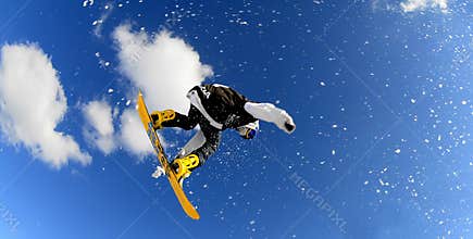 Snowboarders in race