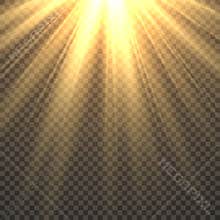 Sunlight isolated. Sun light effect golden sun rays radiance. Yellow bright beams fiery sunset sunshine illustration
