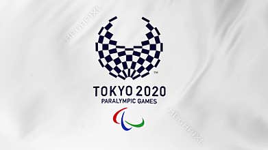 TOKYO, JAPAN, MARCH 2018: Logo of the paralympic Olympics in Tokyo 2020 fluttering in the wind 2 in 1
