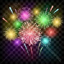 Festival fireworks. banner for Diwali or Christmas an ather holiday and event. Vector illustration isolated on transparent