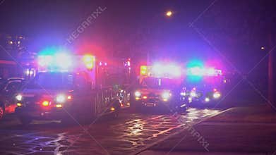 Sayreville NJ USA DECEMBER 23 2018 Blue light flasher atop of a ambulance car. City lights on the background.