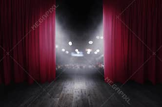 The red curtains are opening for the theater show