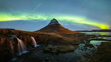4K Timelapse of Aurora Borealis Northern lights over Kirkjufell mountain, Iceland