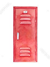 Red locker watercolour drawing. Furniture to leave things for storage.