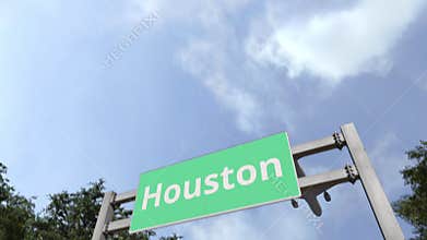 Airliner arrives in Houston, United States. 3D animation