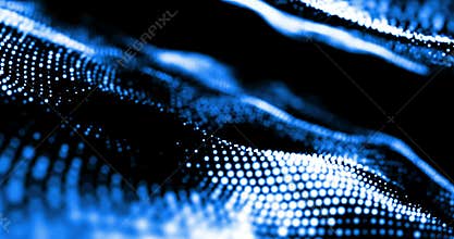 Abstract christmas blue light shine particles stream blur bokeh loopable on black background, holiday congratulation greeting