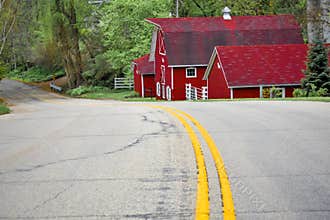 Road leading to Red Barn in Wisconsin Countryside
