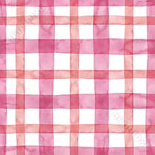 Bright pastel pink plaid checkered seamless pattern. Watercolor stripes and lines on white background. Kilt print