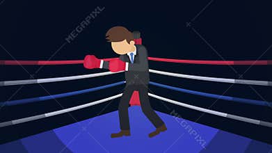 Business chance and success concept. Fighting in boxing ring. Businessman wearing boxing gloves. Sparring fight. Loop animation.