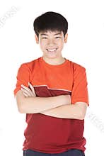 Portrait of asian smiling teen boy. Medium shot of handsome guy