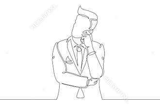 single drawn line art doodle businessman thinks