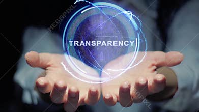 Hands show round hologram Transparency