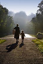 Mother and Child in the Misty Morning Sun
