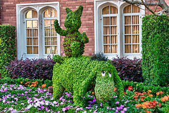 Piglet and Eeyore topiary display figure on display at Disney World