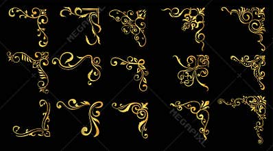 Set of Decorative vintage floral frames and Certificate borders set,Gold photo frame with corner