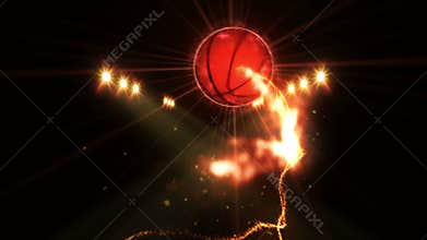 Basketball in field under color lighting. Sports team concept. Stadium. Ground. Field. Spotlights at night.