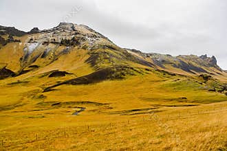 Typical Icelandic landscape near the Skogar village in Iceland