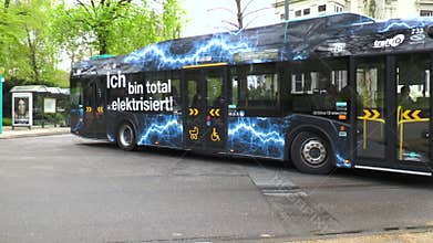 Bus stop and electrically powered bus of line 75 of RMV