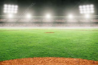Baseball Field in Outdoor Stadium With Copy Space