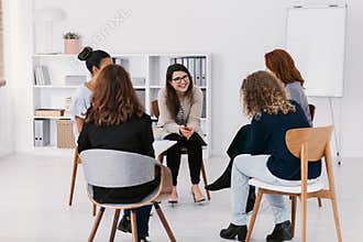 First meeting of Women`s issues support group meeting, group therapy concept