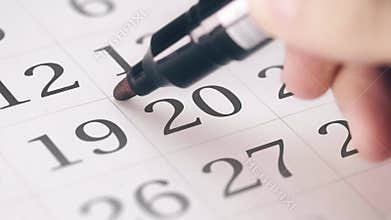 Marked the twentieth 20 day of a month in the calendar transforms into DUE DATE reminder