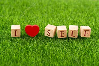 I love self in wooden cube