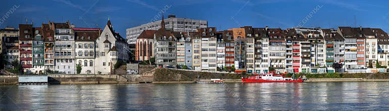 Panoramic of waterfront houses, Basel, Switzerland