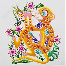 Monkey, color paper cutting. Chinese Zodiac.