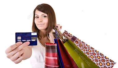 Girl with bag and credit card.