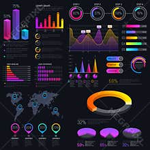 Modern modern infographic vector template with statistics graphs and finance charts