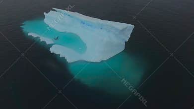Top view of a large iceberg in the ocean. Andreev.