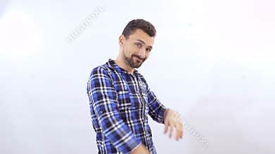 Man shows sign ok at white background