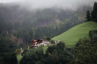 Houses above lake Zell in Austria