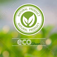 Vector blurred landscape design of green natural product logo ec