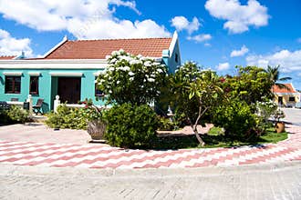 Typical well-mainted colorful home in Aruba, Caribbean Sea