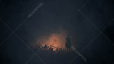 African Warrior With Spear Standing In A Middle Of A Storm