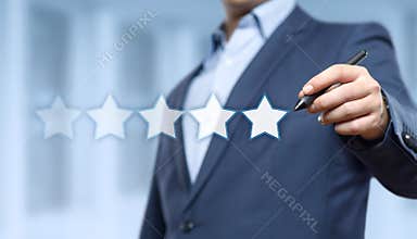 5 Five Stars Rating Quality Review Best Service Business Internet Marketing Concept