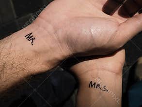 Shake hand couple beauty Mr. Mrs. Tattoo love