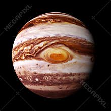 Planet Jupiter isolated on black background with focus on the red spot, elements of this image are furnished by NASA