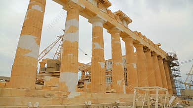 Restoration works at ruins of ancient Parthenon temple, world cultural heritage