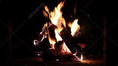Burning Wood In The Fireplace