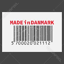 Vector realistic barcode Made in Danmark on dark background.