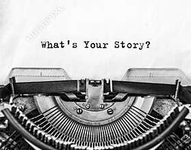 What`s Your Story? question printed on an old typewriter.
