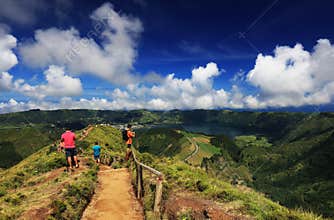 Tourists traveling and taking photos in Sete Cidades, 30 July 2017