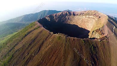 Aerial view, Full crater of the volcano Vesuvius, Italy, Naples, Epic volcano footage from height